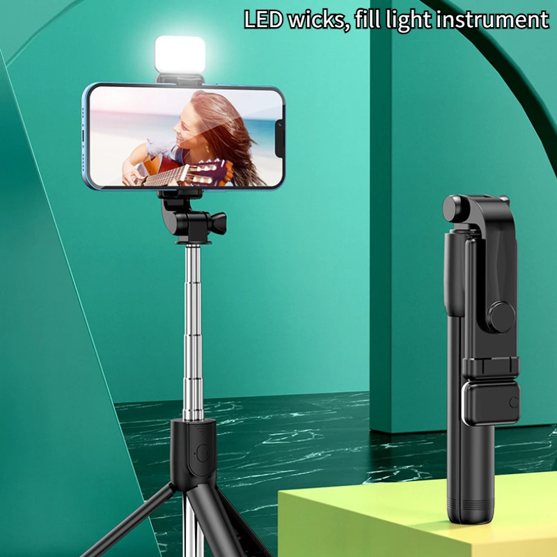 Bluetooth Wireless Selfie Stick Mini Tripod Extendable Remote Shutter Led Light For Smartphones Balance Steady Shooting Live