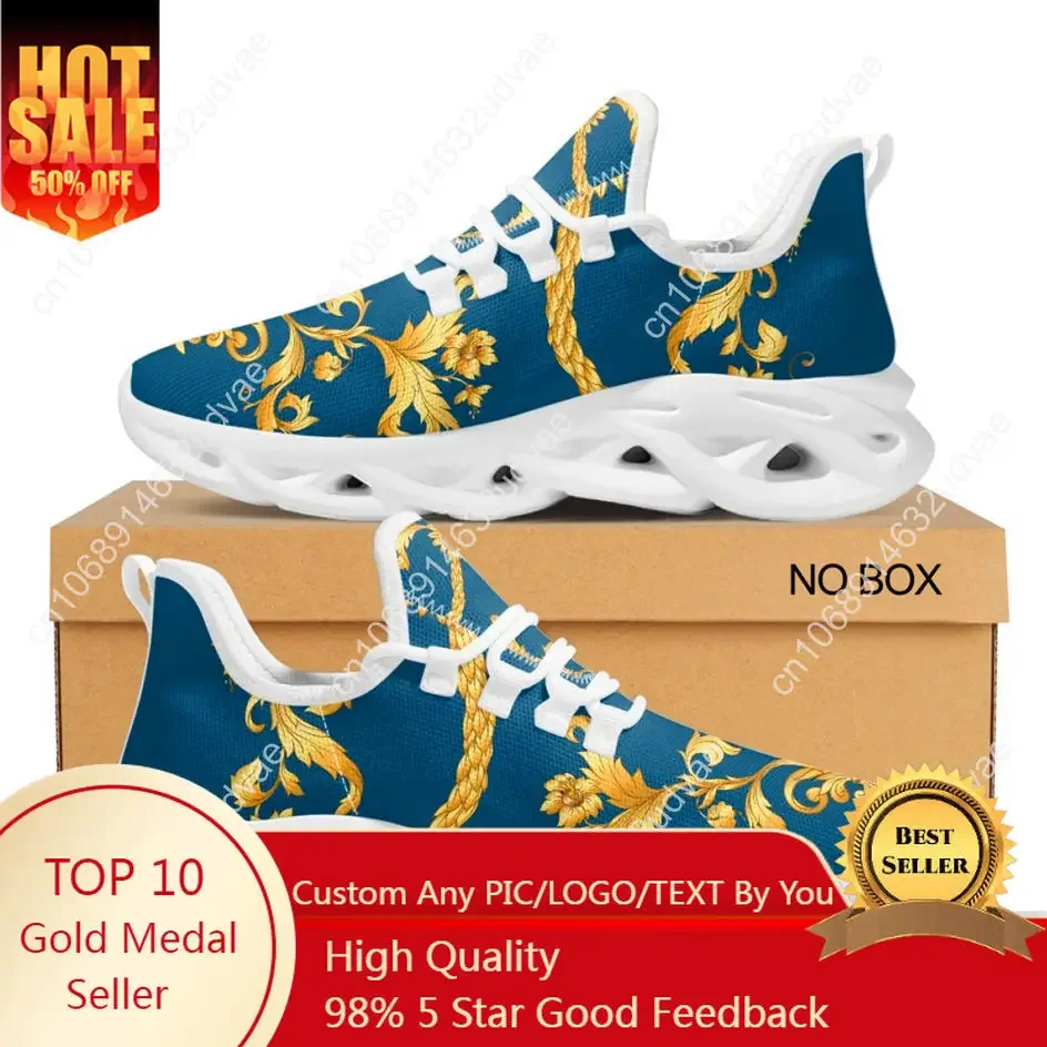 

Trendy Women Sneakers Luxury Golden Floral Design Lace Up Couple Platform Flat Retro 2024 Gifts Female Dropshipping
