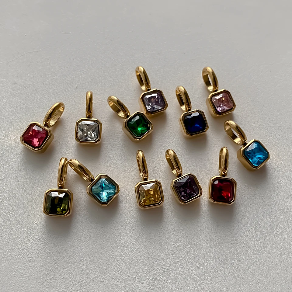 Edelstahl-Charms zum 12-Monats-Geburtstag, Stein mit Zirkon eingelegt, DIY-Anhänger, Zubehör, Schlüsselanhänger, Charms für die Schmuckherstellung, neu 2025 – Detail 9