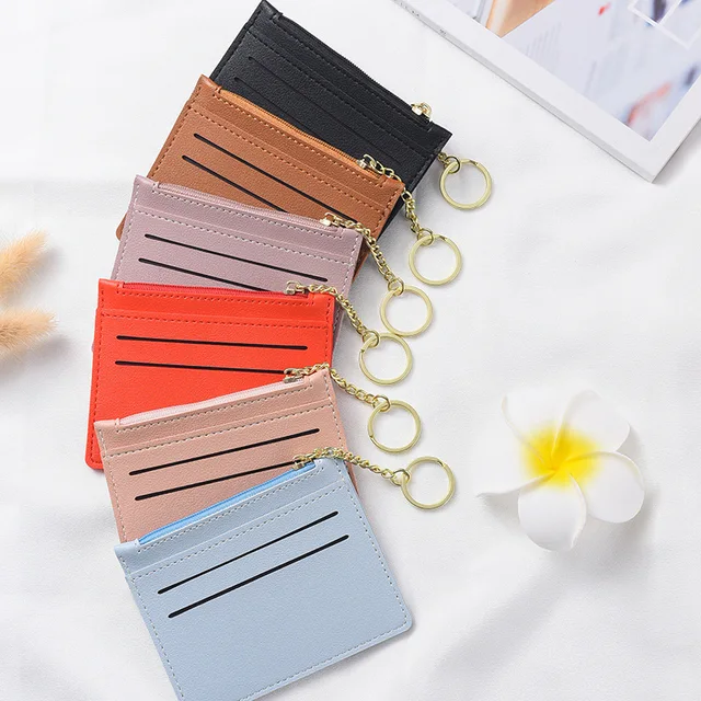 New Brand Credit Card Holder Women Minimalist Wallets Slim id Bank Business Cardholder  Case Cover Bag Coin Purse With KeyChain - AliExpress