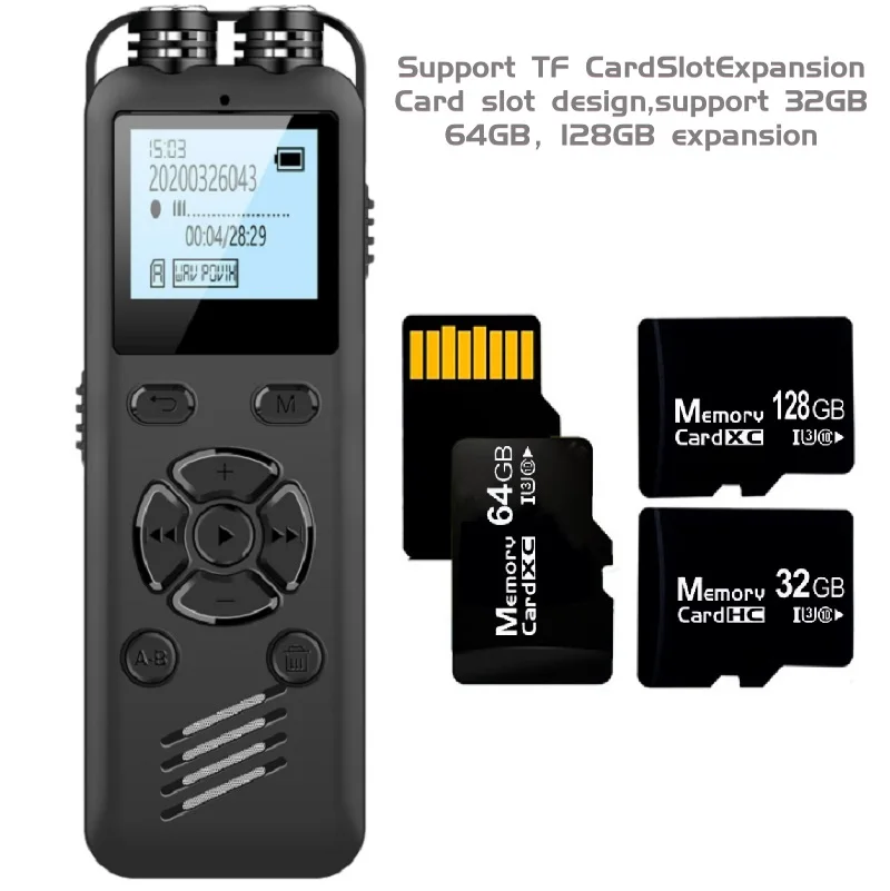 Voice Recorder One Button Digital Voice Recorder Max Support 128G Noise Reduction Record Playback MP3 Music Player Sound Recording