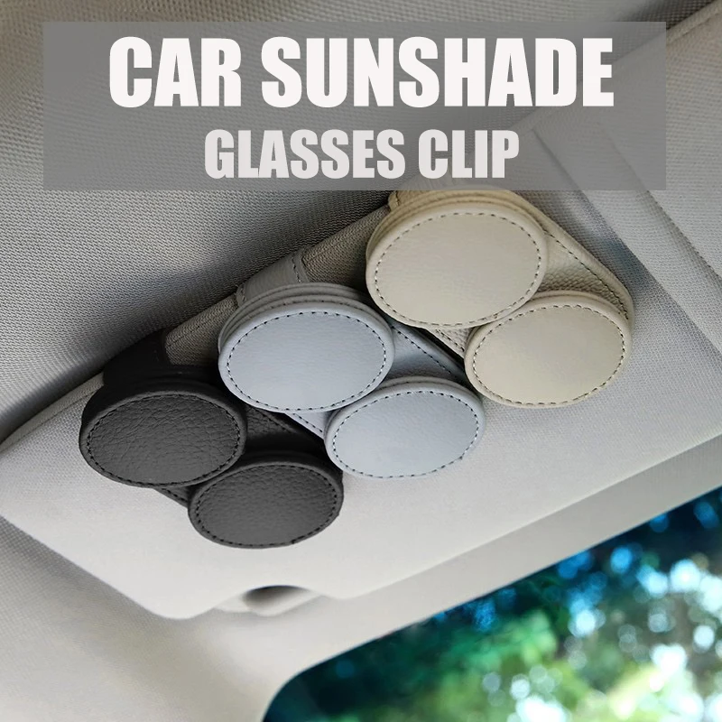 

New Car Sunshade Glasses Clip Genuine Leather Material Ticket Folder Glasses Storage Box Car Makeup Mirror Glasses Clip