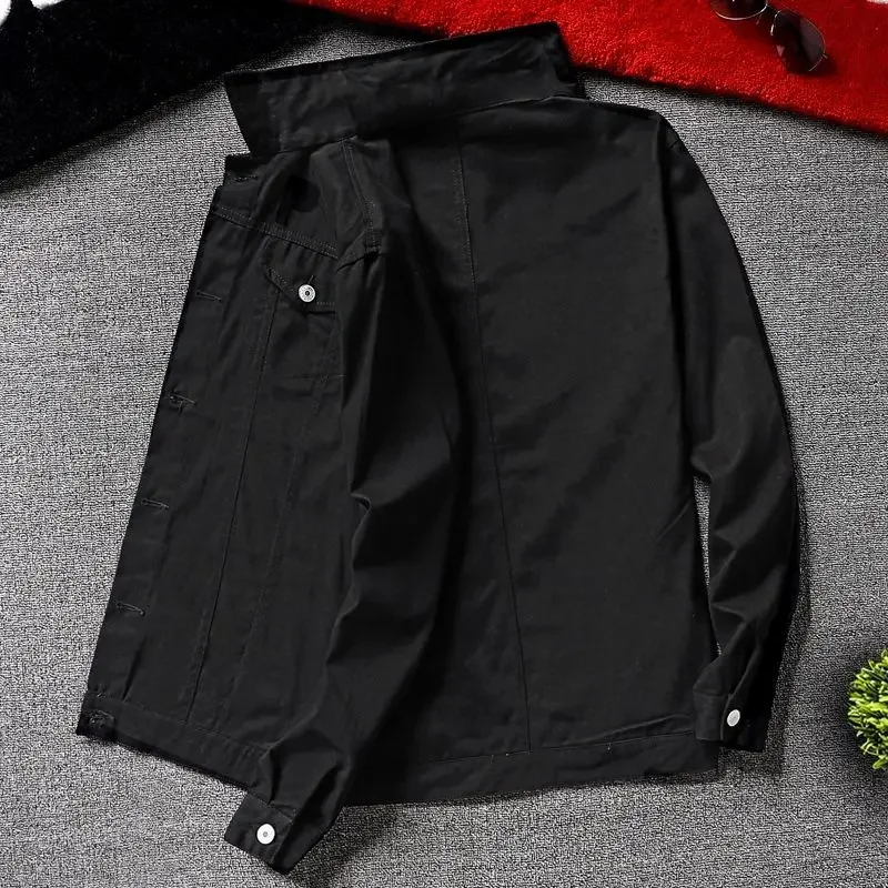 thumbnail image 1 of Chaqueta vaquera negra con botones para otoño para hombre, chaqueta vaquera blanca con estampado de letras, abrigo para hombre, lavado rojo G, estética de bajo coste al precio más bajo, 1 of 5