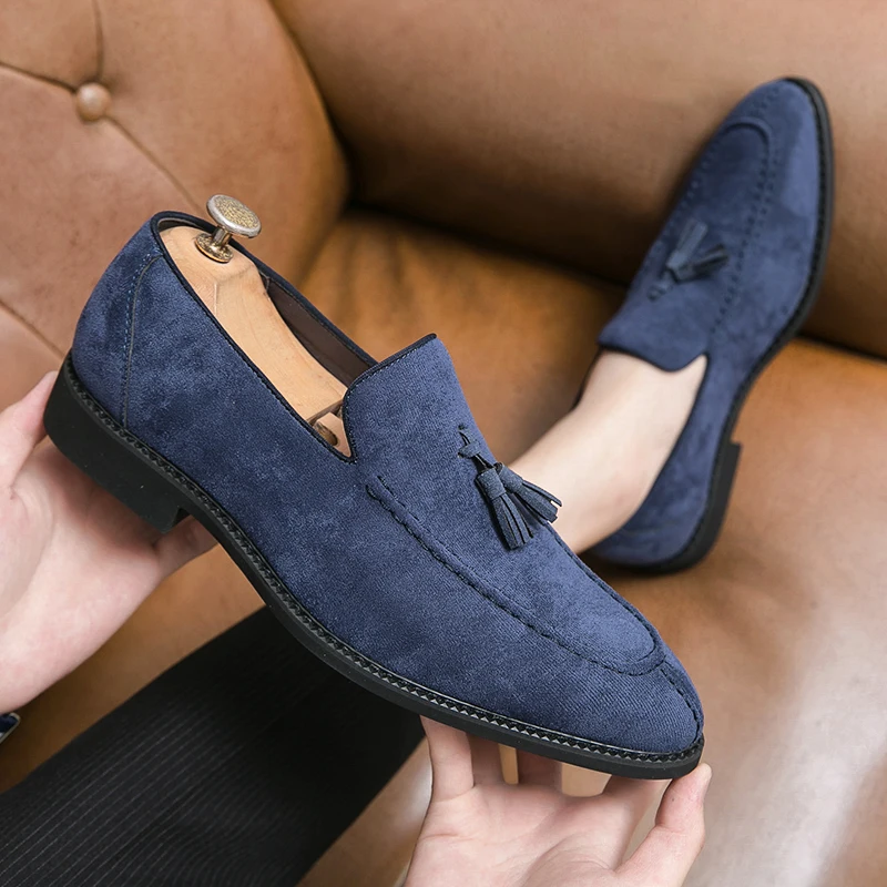Size 38-48 Business Men Tassel Shoes European American One Step Comfortable Fashion Pointed Leather Shoes British Dress