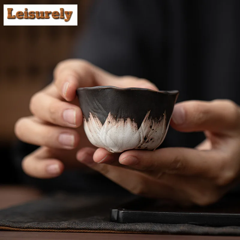 2pc/lot Wabi Sabi Style Lotus Leaf Teacup Japanese Tea Bowl Cup For Tea Fragrance Cup Jianzhan Master Cups Cha Ornaments 50ML