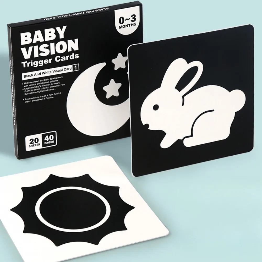 Montessori Baby Vision Cartões de Estimulação, Contraste Preto e Branco, Visual Recém-nascido, Brinquedos para Aprendizagem Precoce, 0-12 Meses