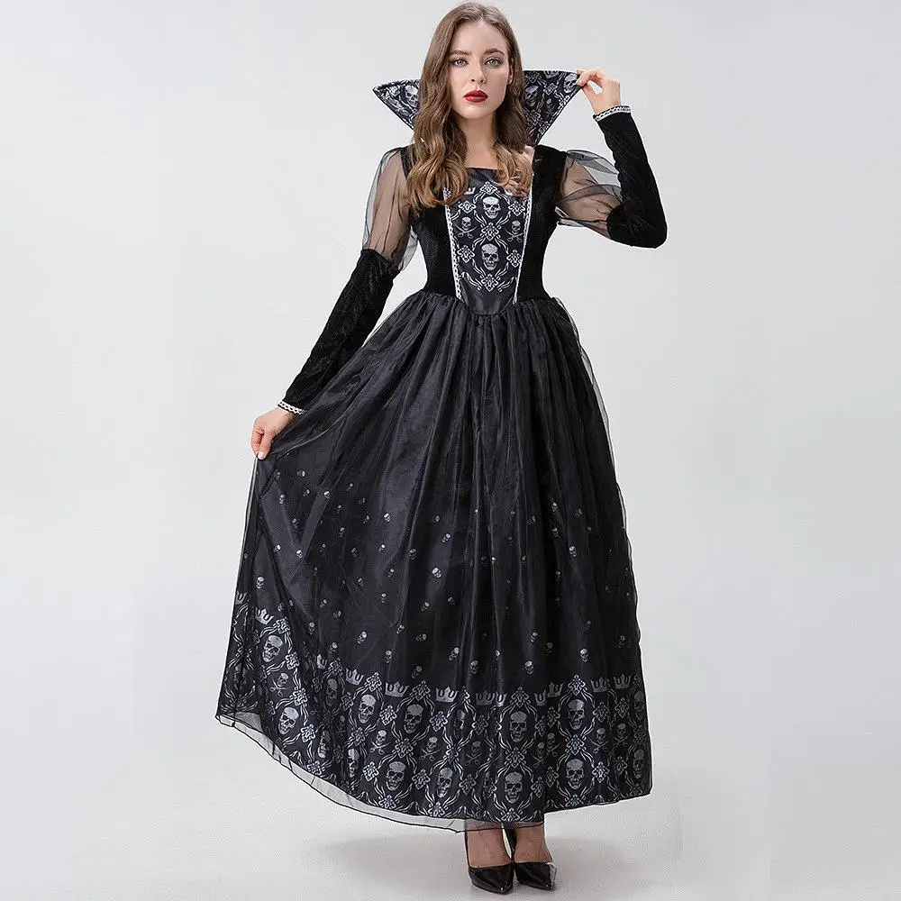 

Halloween Vampire Witch Costume Medieval Court Queen Party Skeleton Ghost Costume