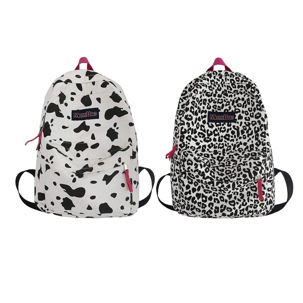 Students Backpack Women Canvas Zebra Cow Pattern Print Backpack Preppy Style Ladies Large Handbags Waterproof Campus Style Travel Rucksack