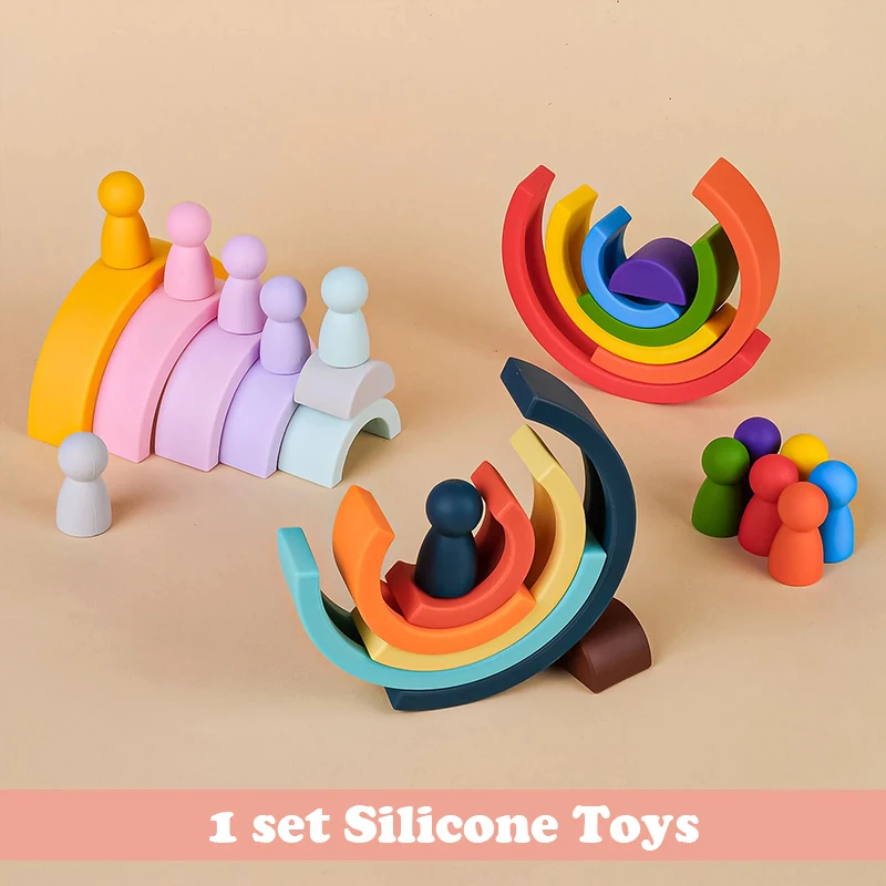 TYRY.HU New 6-10pcs Baby Silicone Building Block BPA Free Rainbow Soft Block 3D Educational Montessori Toys Baby Teether Gifts 6