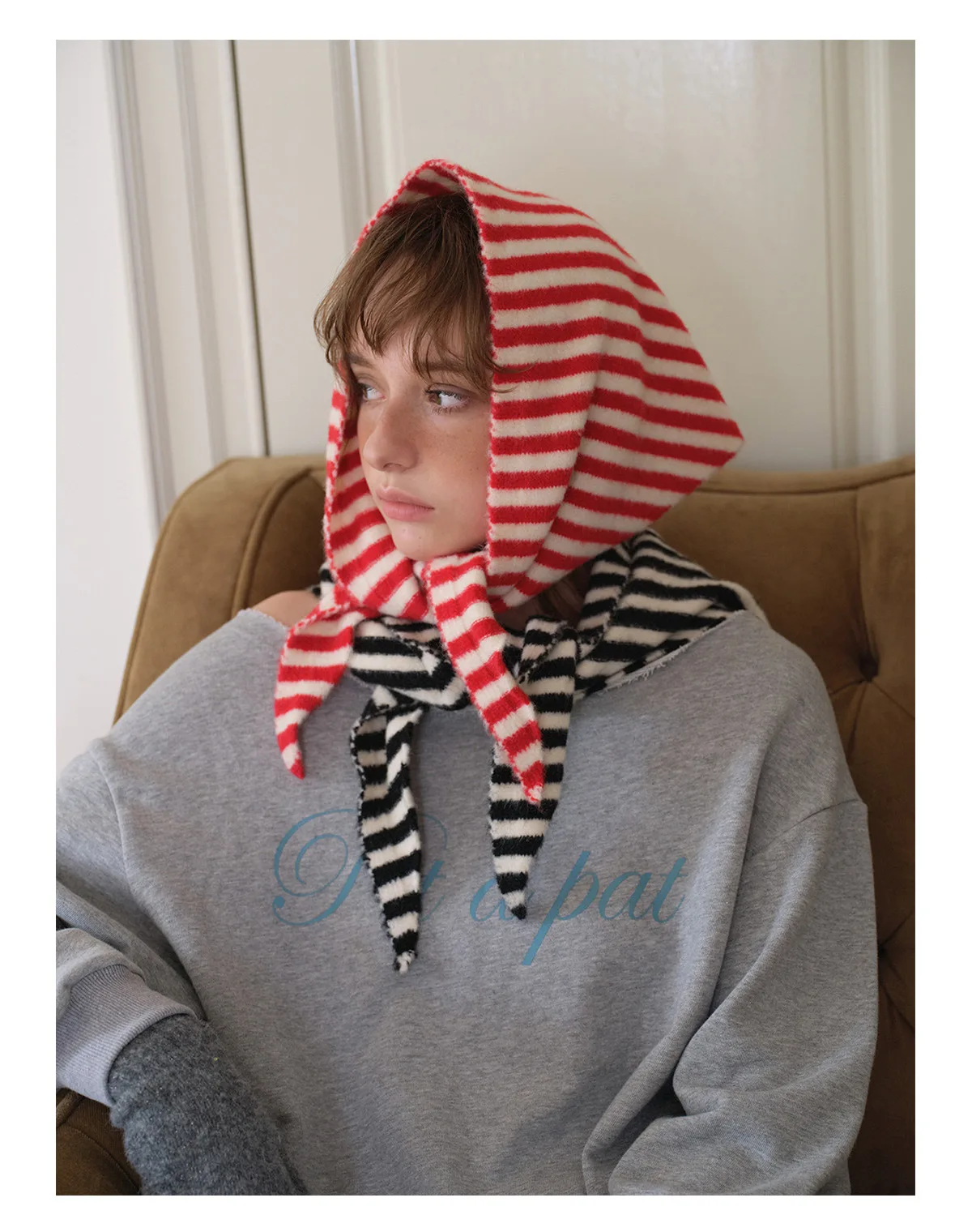 Gestrickter Schal für Damen, 31 % Wolle, warme Winterschals, helles Streifen-Design, verdickter Schal, weicher Dreieck-Pashmina-Ausschnitt, 2025, NEU – Detail 6