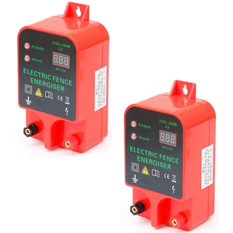 

AT14 2X 10KM Electric Fence Energizer Livestock High Voltage Pulse Controller High-Decibel Waterproof LCD Display EU Plug