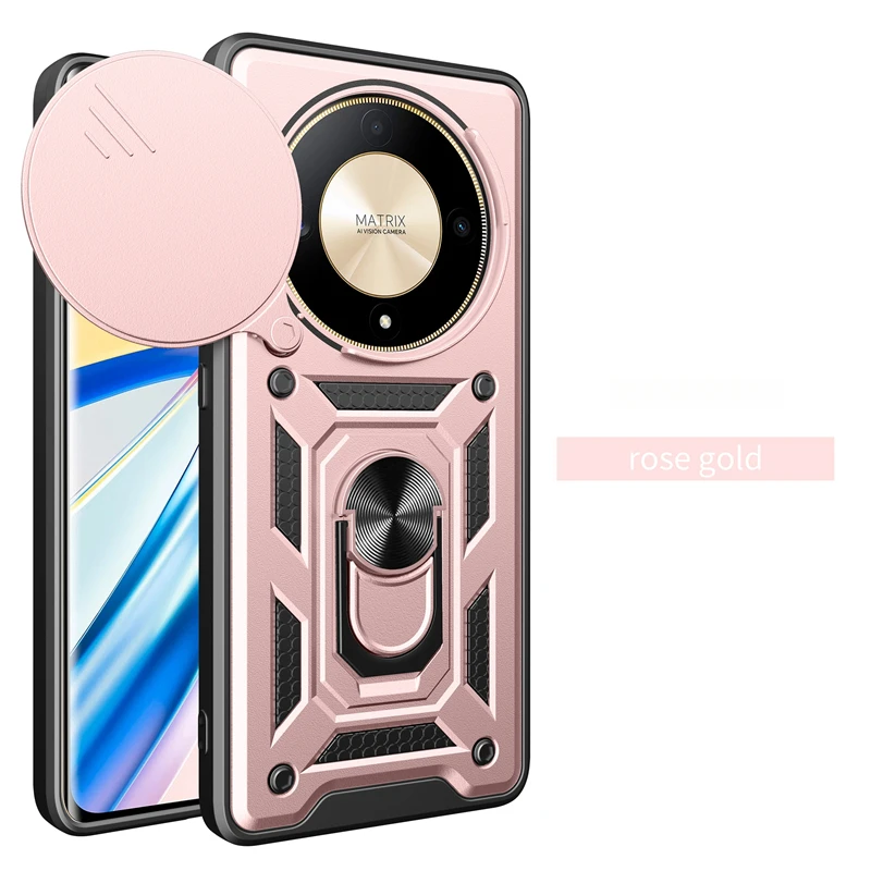 Magnetic Ring Holder Armor Case for Honor Magic5 Lite 5G - Durable Camera Protection, 6.67 Back Cover