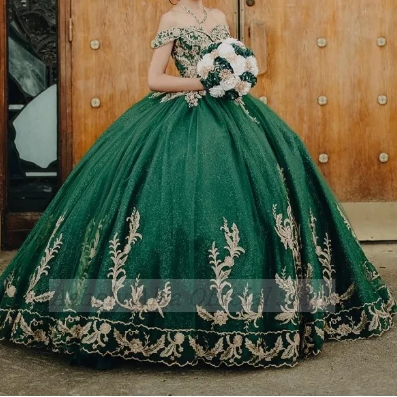 Saudi Emerald Green Quinceanera Dresses Lace Appliques Sweet 16 Dress Prom Birthday Party Gown 14 15Vestidos De XV Anos