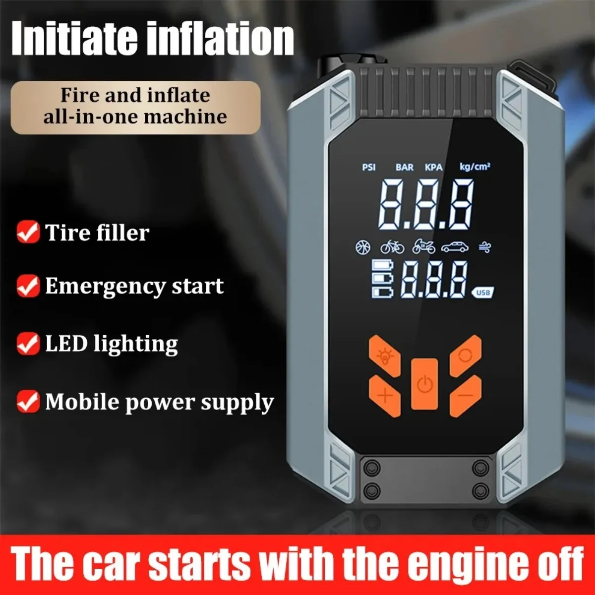 12V Car Emergency Starter Power Wireless Lithium Inflatable Pump Emergency Starting Power All-In-One Smart Inflatable Pump