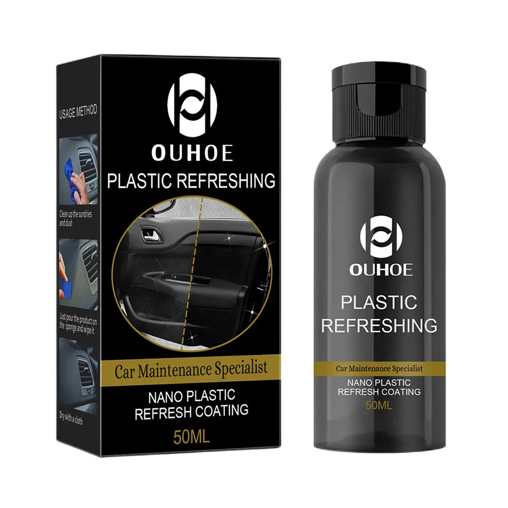 Plastic Refreshing Coating Kit with Sponge Brush and Wipe Renovation Agent Repair 30/50ml for Automotive Interior Cleaning 4