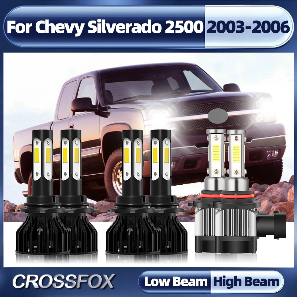 SHENKENUO 8000K Ice Blue LED Combo – 9005 High Beam + 9006 Low Beam + 9006/9145 Fog For Chevy Silverado 2003–2006