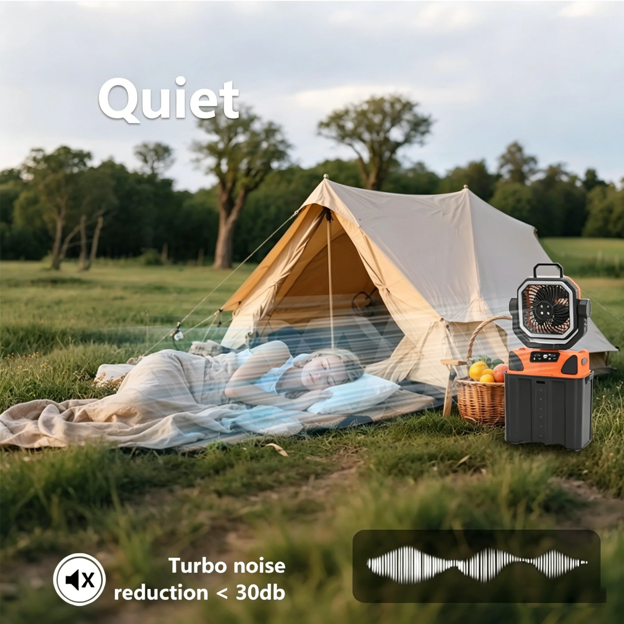 Ventilateur de camping portable 30000 mAh avec pulvérisation d'eau à 4 buses, autonomie complète de 6 heures – Ventilateur de camping électrique extérieur avec réservoir d'eau de 6 L 2