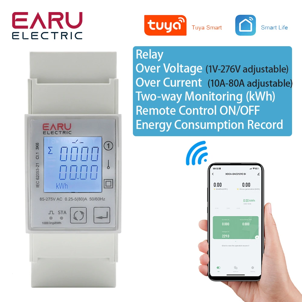 Tuya Smart Life ZigBee - Misuratore di energia 80 A, con pinza per trasformatore KWh, monitor statistiche di elettricità, 110 V, 240 V