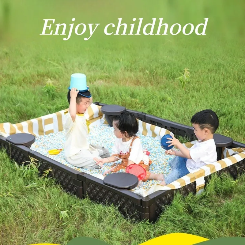 Piscina di sabbia giocattolo per bambini, kit di gioco domestico in plastica, sabbiera interna con recinzione, giocattoli da spiaggia per bambini e bambine all'aperto._voghion.com