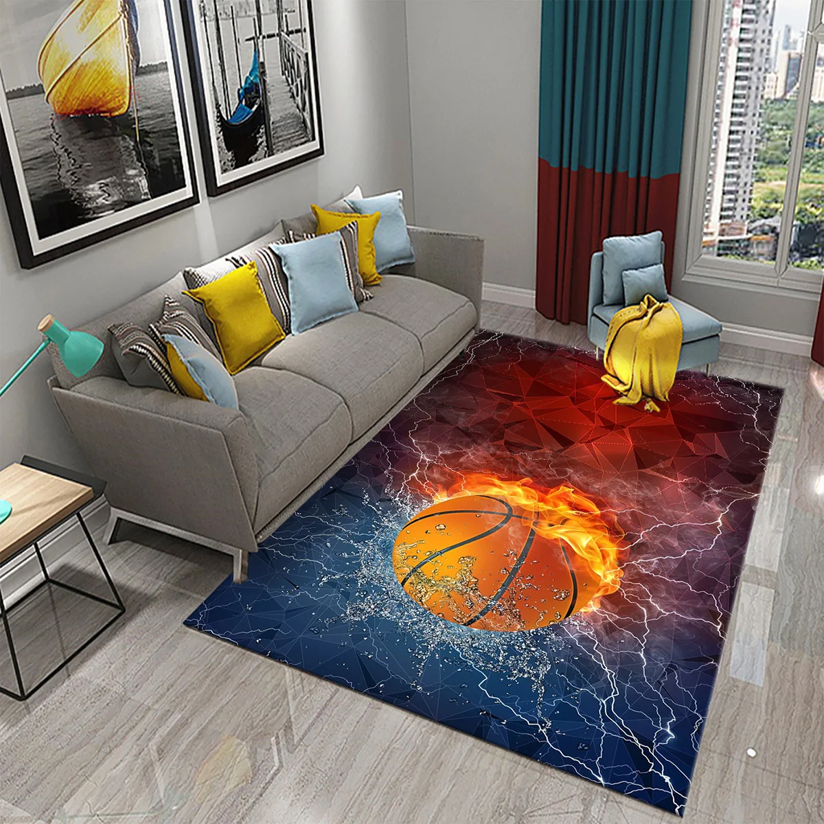 Basketball Pattern Carpet Home Decor Large Area Rugs for Teen Boys Playroom Bedroom Non-slip Floor Living Room Sofa Floor Mats