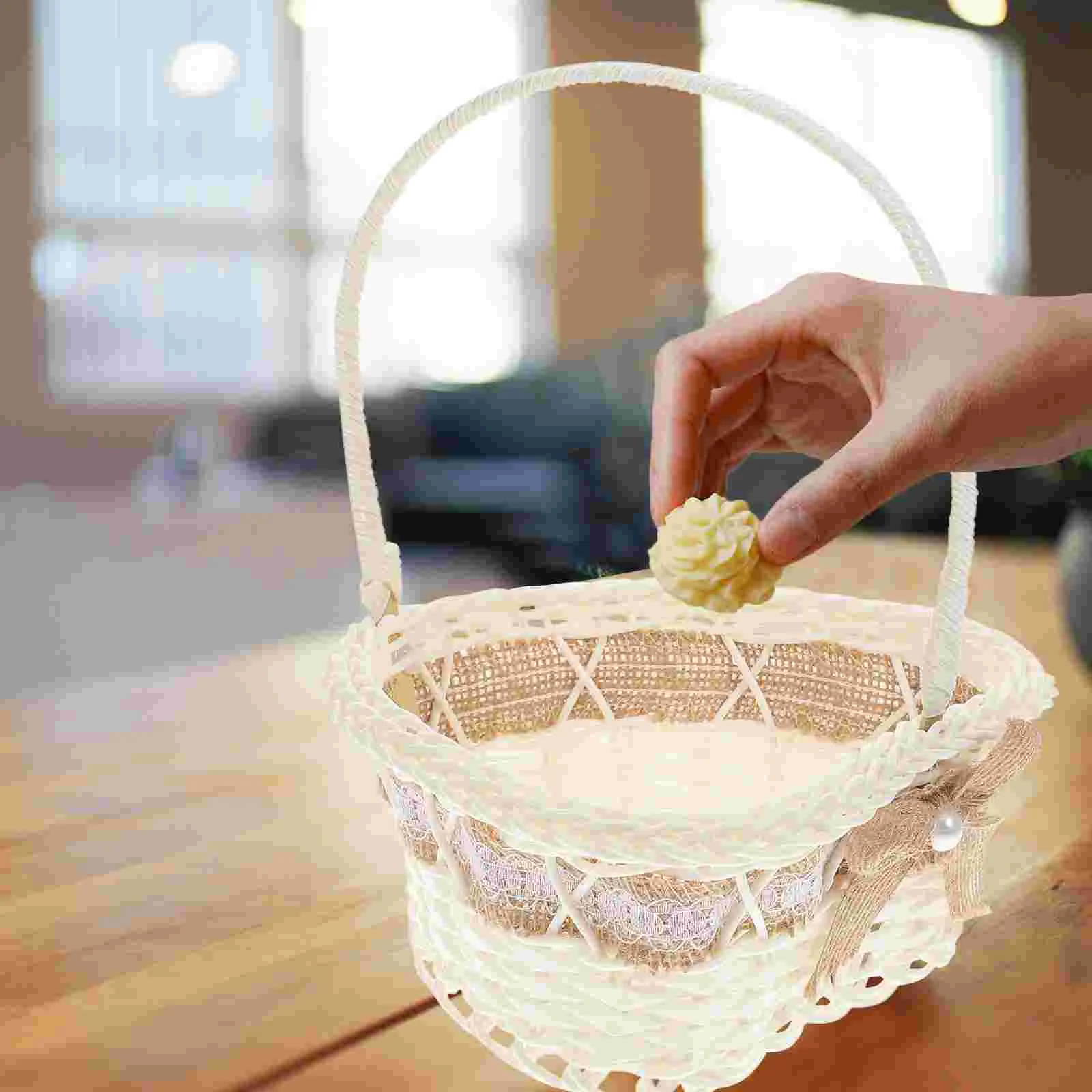 

Wedding Flower Basket Handheld Storage Container Burlap Heart Macrame Baskets Gifts Plastic Girls Bride