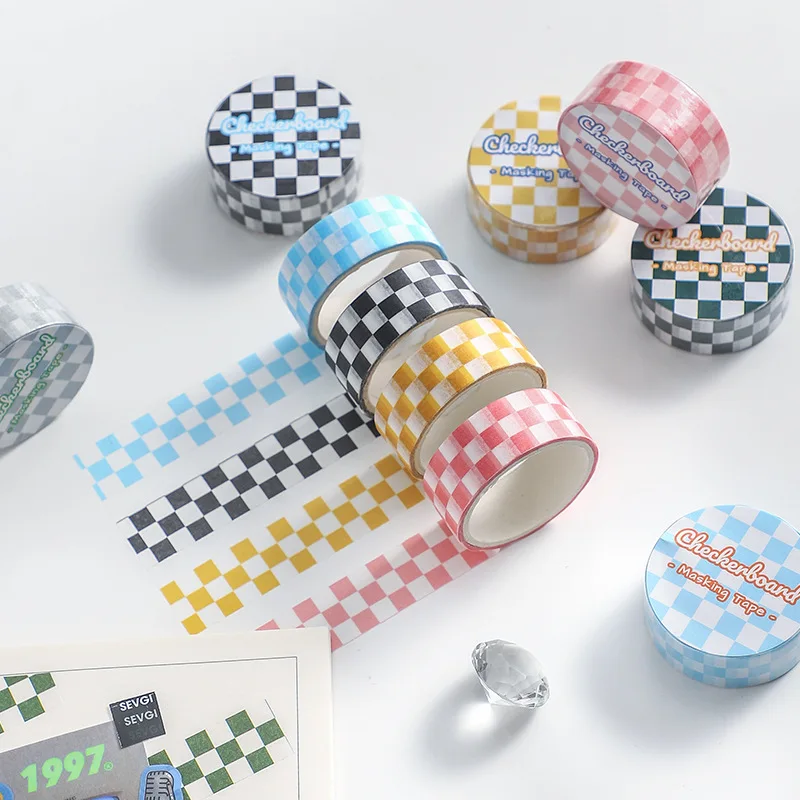 MOHAMM 1 Roll Fresh Grid Washi Tape for DIY Journal Scrapbooking Diary Planners Crafts Supplies 2