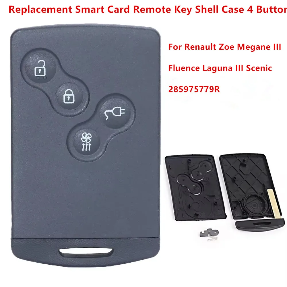 KEYECU Replacement Smart Card Remote Key Shell Case 4B For Renault Zoe Megane III Fluence Laguna III Scenic 2009-2015 285975779R