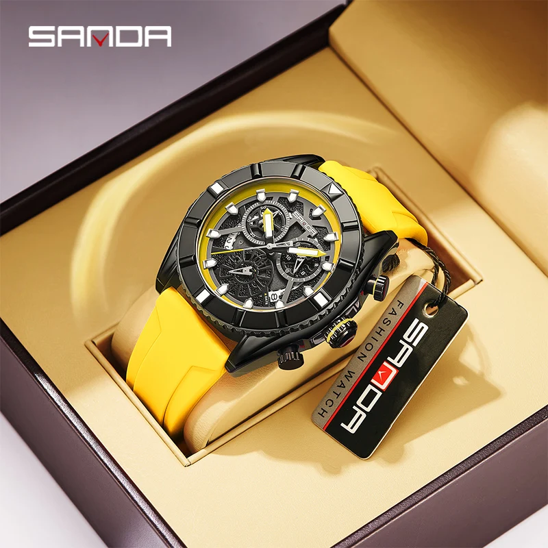 

New Foreign Trade Quartz Men's Three Eyes and Six Pin Sanda 5309 Watch Fashion Trend Outdoor Waterproof Simple Calendar Table