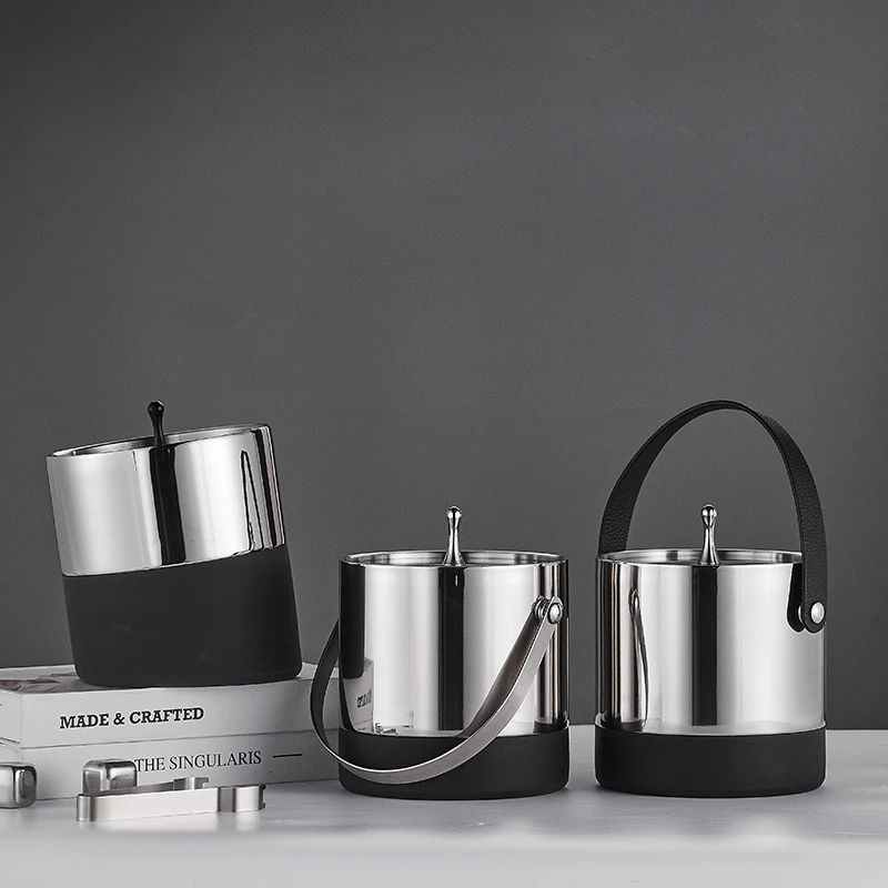 Stainless Steel Double-layer Ice Bucket Creative Household Non-slip Belt Silicone Bar KTV Beer Ice Bucket
