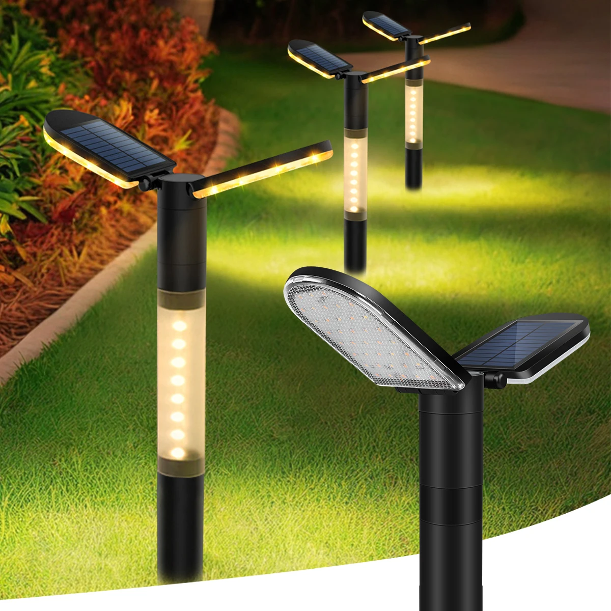 Solar Lawn Lamp Outdoor 76 LED Waterproof Solar Landscape Lights Decorative Adjustable Angle Color Temperature Auto On/Off