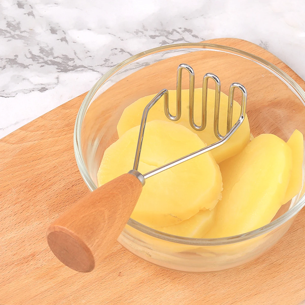 Leeseph Potato Smasher 430 Stainless Steel Potato Masher Tool with Wooden Handle Vegetable Masher for Cooking Kitchen Gadget potato masher