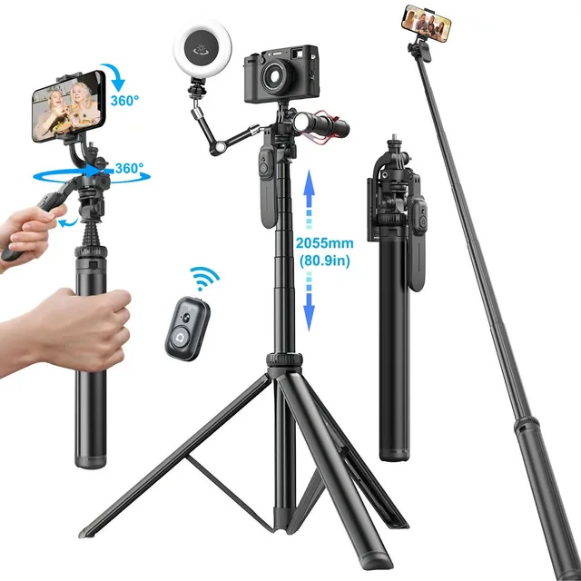 80" Tall Selfie Stick Tripod Stand with Remote for iPhone Camera Travel Tripod Phone Holder for Video Recording Photo Vlogging