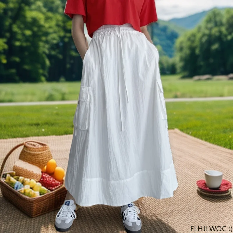 

Юбка-макси с завышенной талией, шикарная трапециевидная Повседневная Однотонная юбка для праздника, длинная юбка в Корейском стиле, в японском стиле, для девушек и женщин