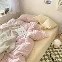 Korean Solid Color Bedding Set Adults Kids Twin Full Queen Size Soft Bed Flat Sheet Duvet Cover Set Pillowcases Simple Bed Linen