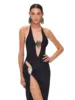 Sexy White Deep V-Neck Halter One-Piece Swimsuit with High Slit and Gold Accents Perfect for Evening Parties Women's Swimsuit