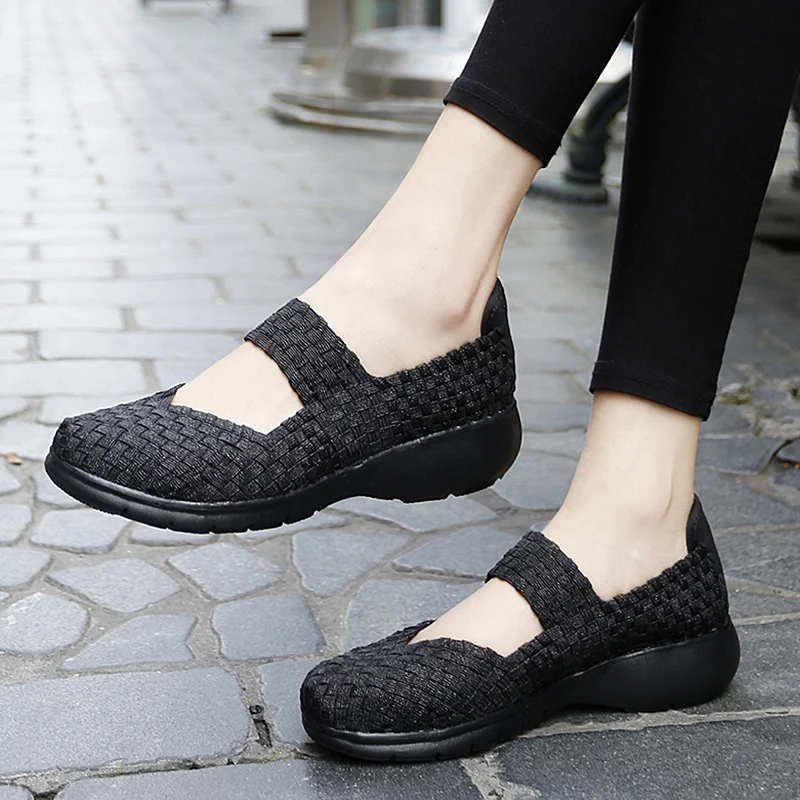 STRONGSHEN Summer Women Woven Shallow Shoes Lady Handmade Flats Sneakers Breathable Lightweight Women Slip On Casual Shoes 6