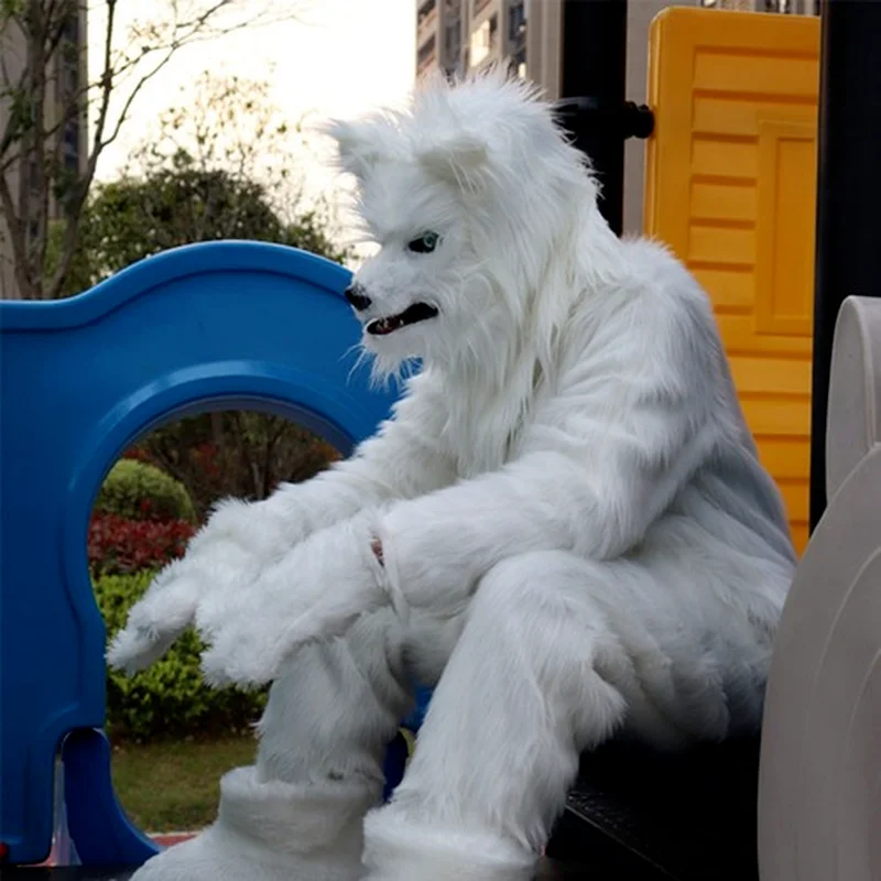 Fursuit Wolf Fox Dog Mascot Costume Lungo Peluche Husky Hair Animatronic Mouth Carnival Halloween