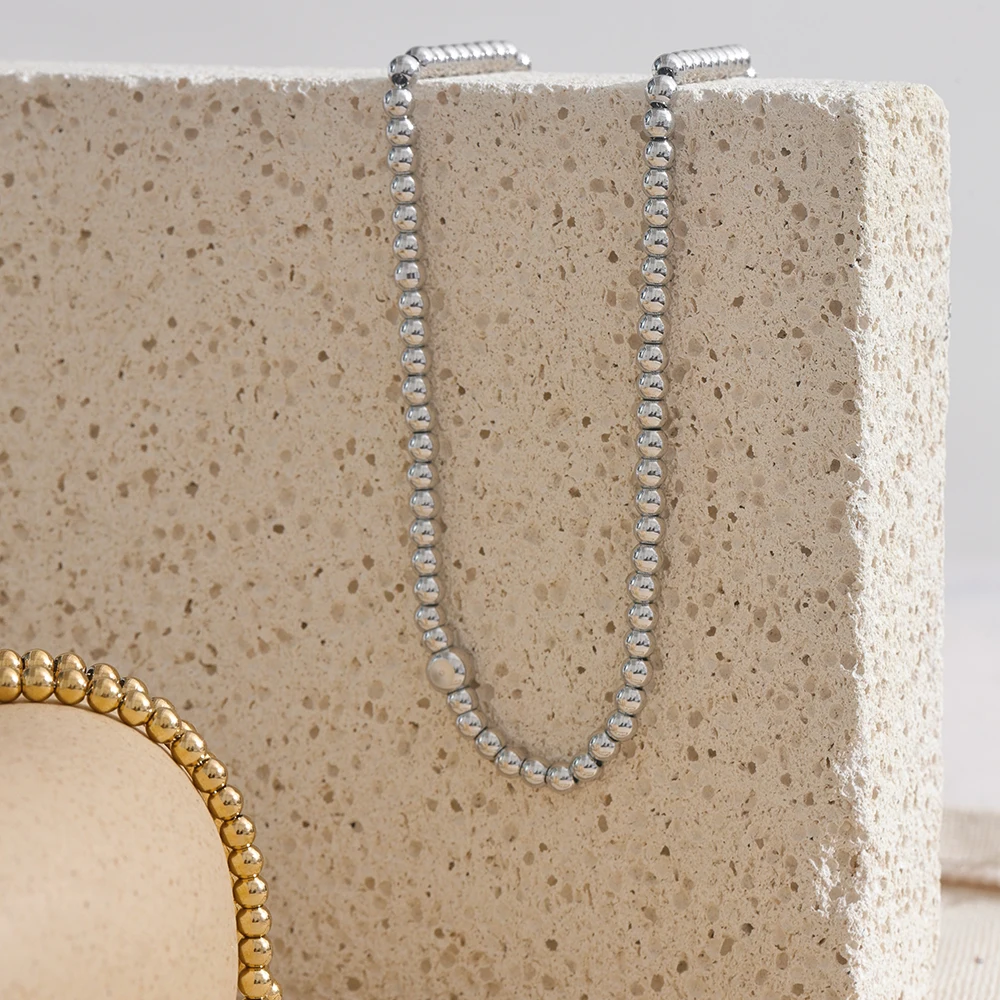 Yhpup 18K PVD Plated Round Beads Chain Handmade Necklace