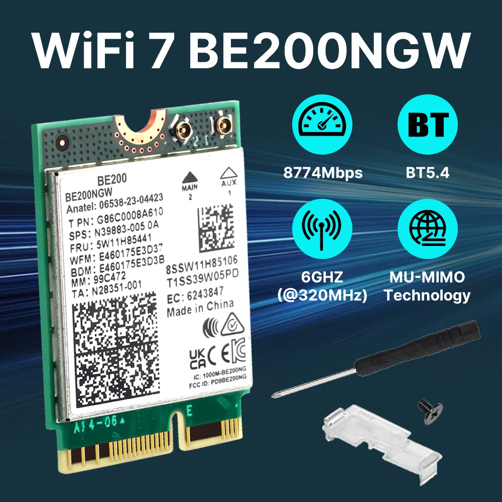 כרטיס WiFi 7 BE200 M.2 Key E WiFi BT5.4 BE200NGW 2.4/5/6 GHz 8774Mbps מתאם רשת אלחוטית עבור מחשב נייד Win 10/11