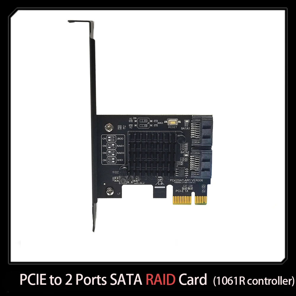 PCIe 2 Ports 6G SATA III 3.1 Controller Card  Raid Add on Card PCIe 3.0 x1 Expansion Card Low Profile Bracket AMS1061R chip