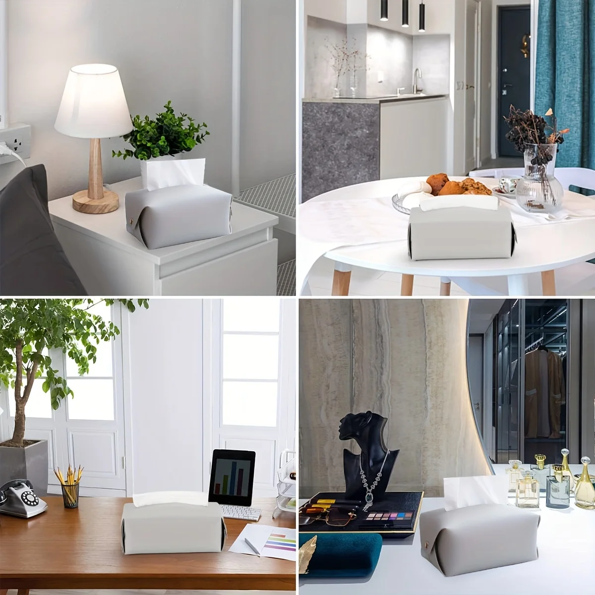 Tissue Box Cover - Bathroom Vanity, Bedside Table, Car Decoration Organizer Modern PU Leather Square Tissue Box Holder 3