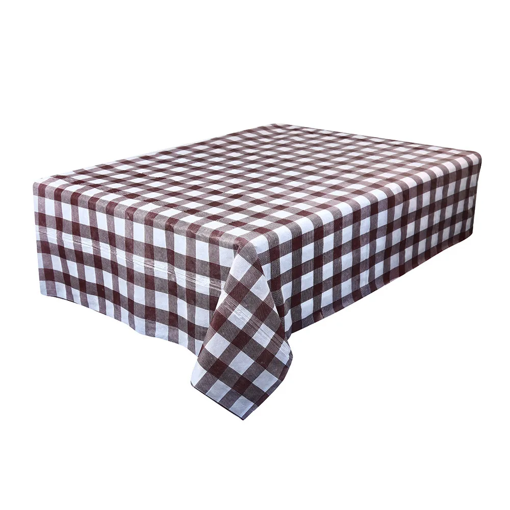 Stretchy Table Cover Plaid Vinyl Tablecloth Tableware Table Cover