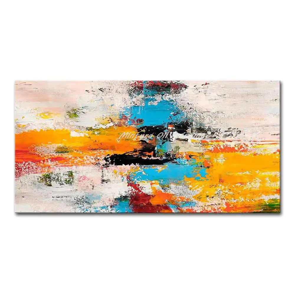 

Mintura,Large Size Handmade Artwork Handpainted Oil Paintings on Canvas,Yellow And Blue Abstract Home Decor Hotel Decor Wall Art
