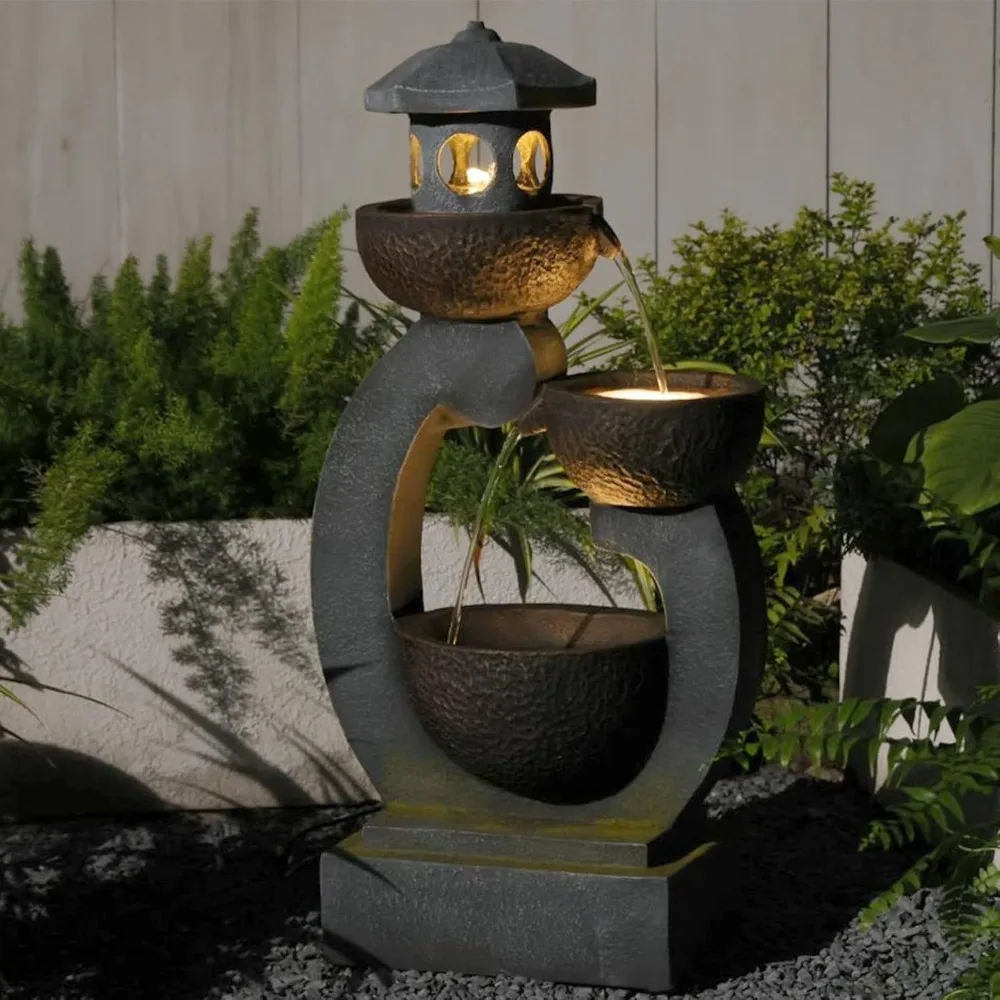 Outdoor Zen Pagoda fountain viewing angle 2