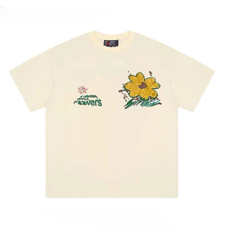 

Heavy cotton new American abstract niche print oversize men's trendy brand short-sleeved T-shirt ins graphic t shirts y2k emo