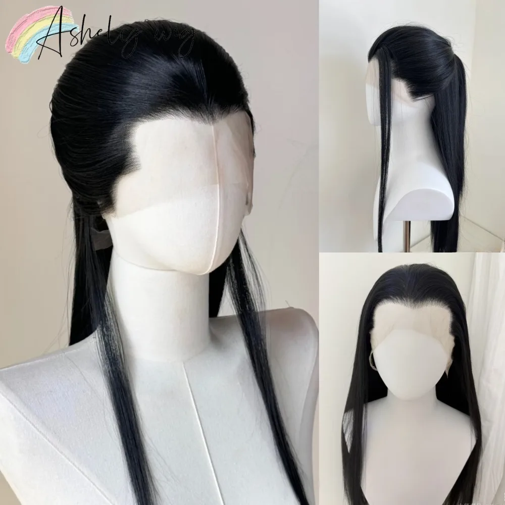 Ashely Widow's Peak Wig Black Lace Front Wig 26inch 13*4 Synthetic Lace Wigs Straight Hair Heat-resistant Fibers Cosplay Wigs