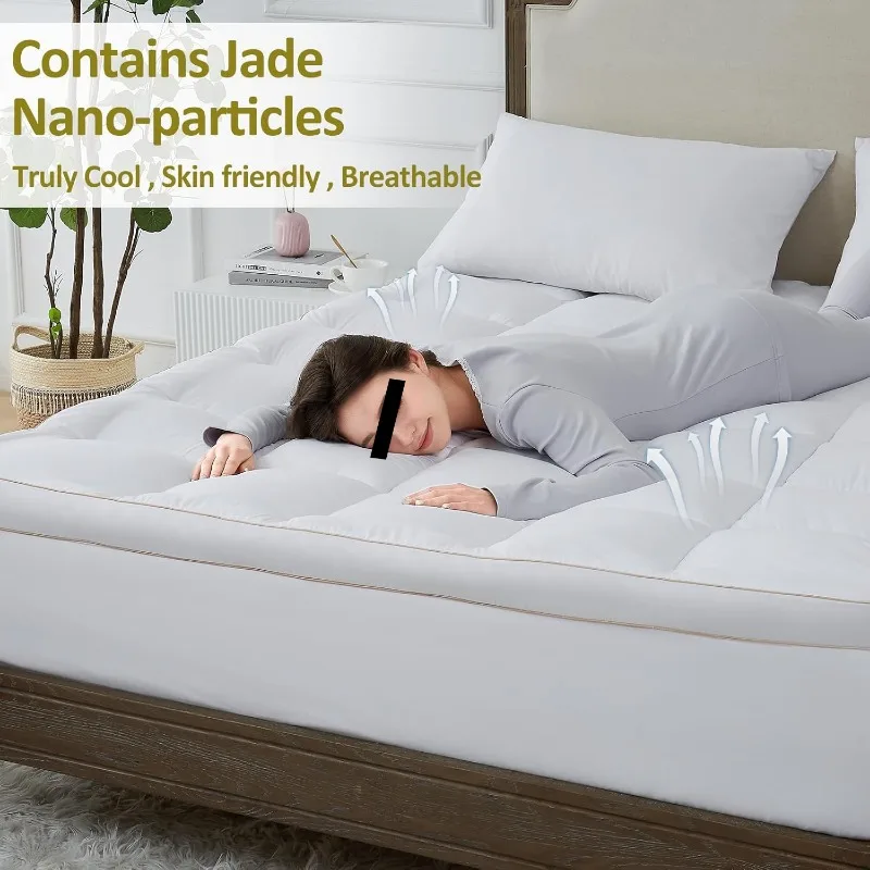Mattress Topper Queen size, Cooling Mattress Pad Cover , Extra Thick 5D Snow Down Alternative Overfilled Plush Pillow Top
