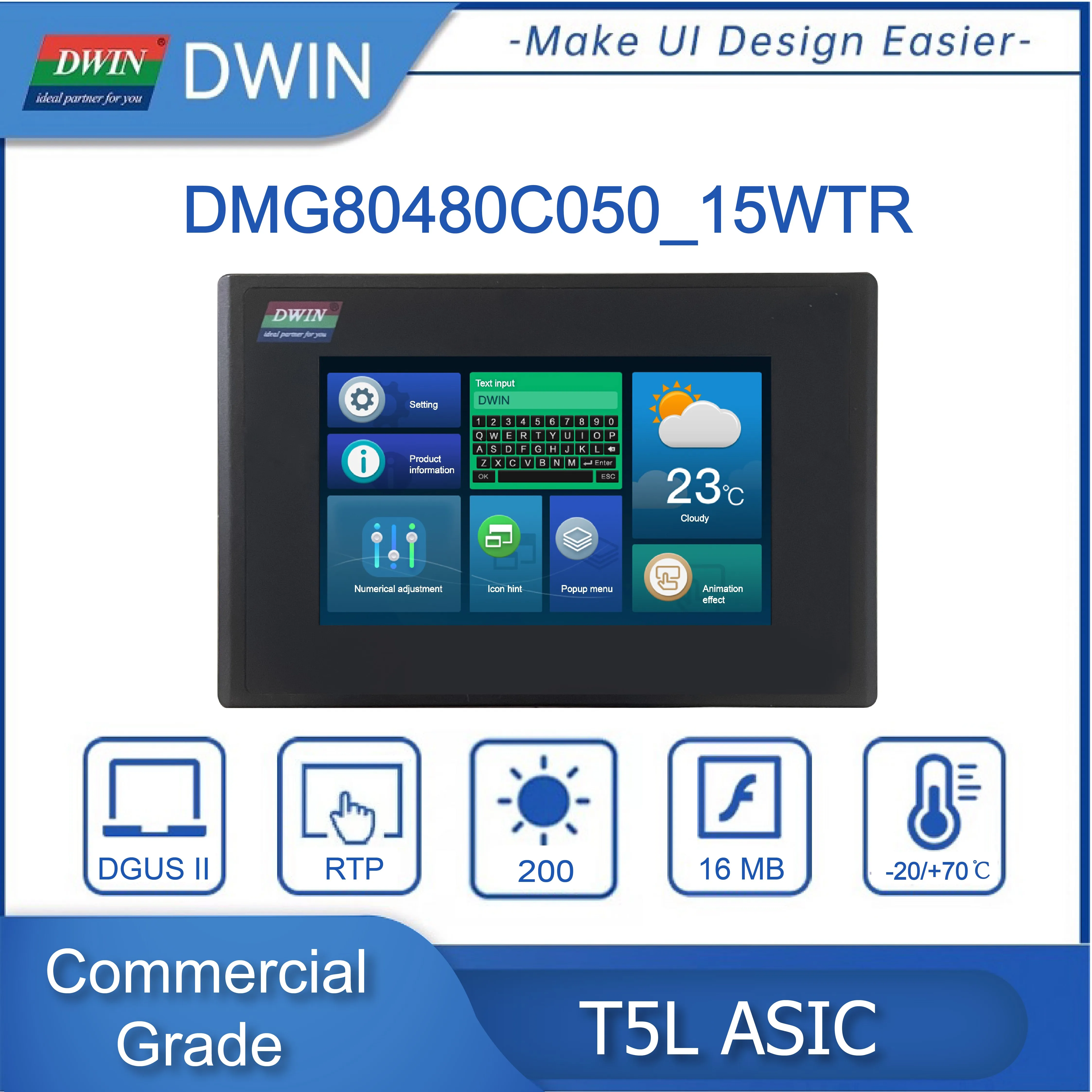 5.0 Inch 800*480 TFT LCD Display Module Dsiplay Serial Port HMI Touch Panel Resistive Touch Screen with Enclosure