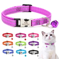 Personalized Cat Collar Reflective Nylon Puppy Cats Collars Adjustable Kitten Small Dogs Necklace With Bell Customized For Cats 1