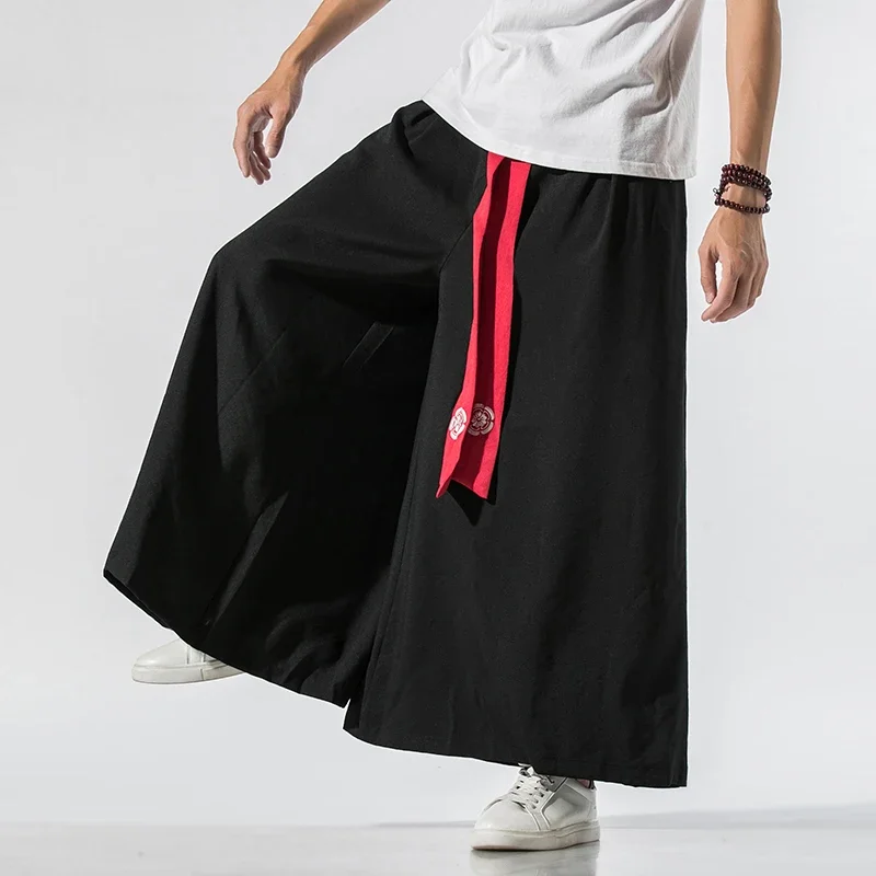2023 Japanese Kimono Men Wide Leg Pants Joggers Retro Loose Trousers Man Yukata Style Linen Pants Big Crotch Nepal Robe Trousers 5